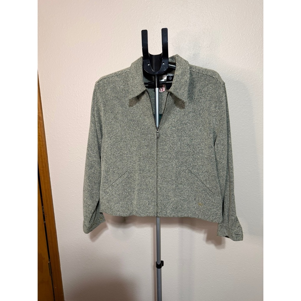 Christopher & Banks Womens Large Green Textured Full Zip Jacket Collared Lined
